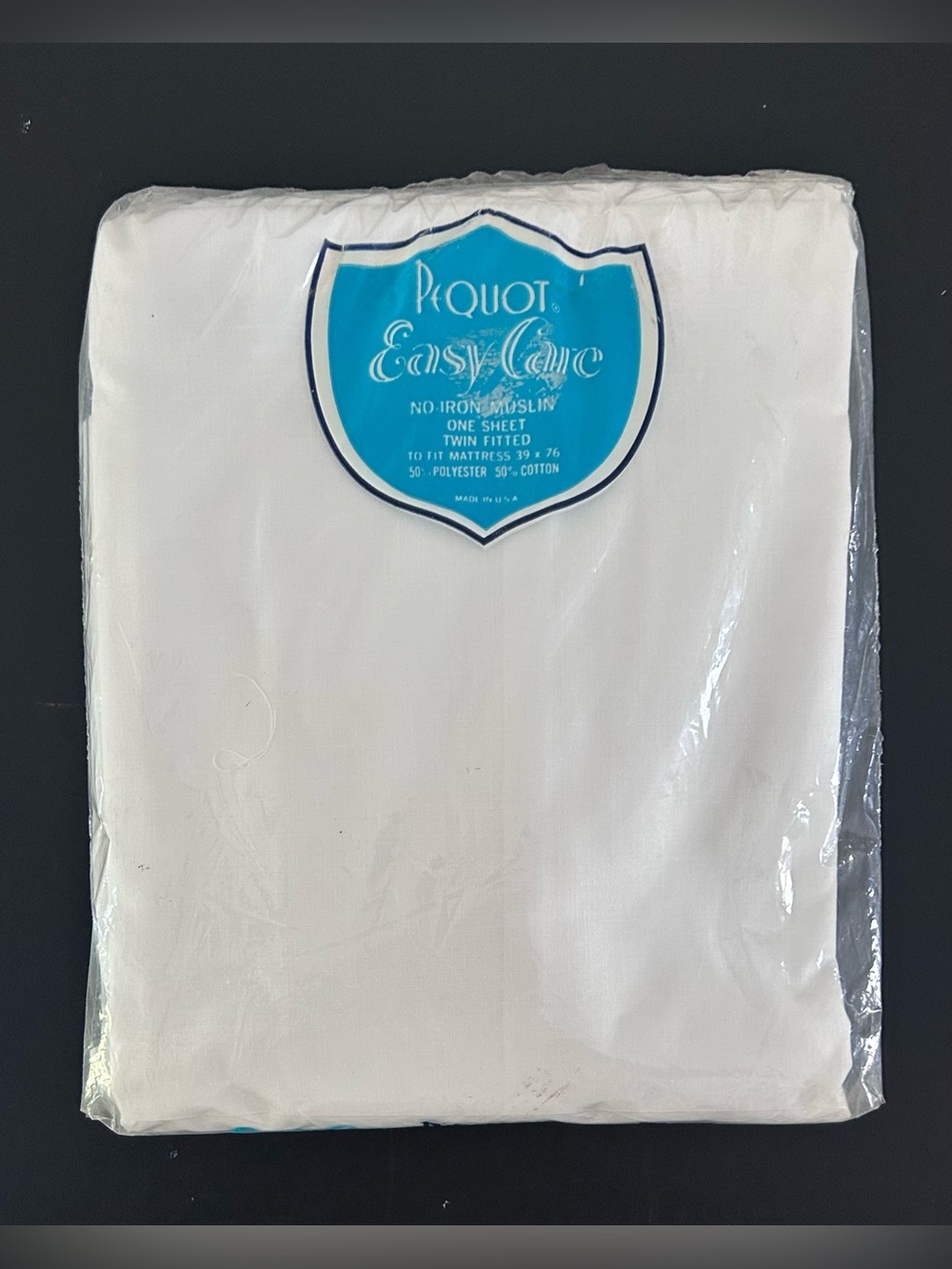 Vintage 70's Pequot White Twin Fitted Sheet No Iron Muslin Polycotton New